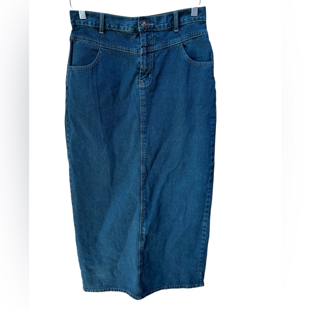 1990s mxn Dark Wash Denim Maxi Skirt‎